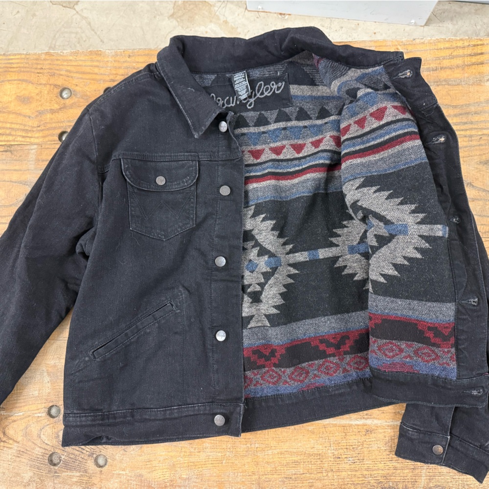 Wrangler Black Jean Jacket with Patterned Lining